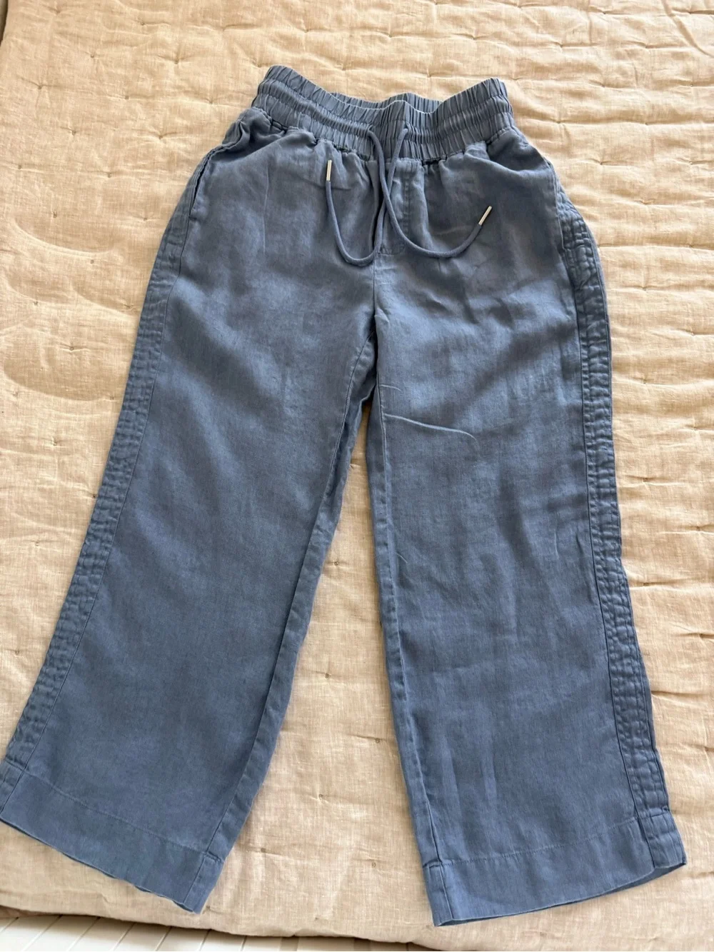 Quince Wide Leg Linen Pants Moonstone Blue Size XS 100% European Linen